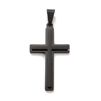 304 Stainless Steel Pendants, Religion, Cross Charm, Black, 43.5x24x3.5mm, Hole: 9x4.8mm