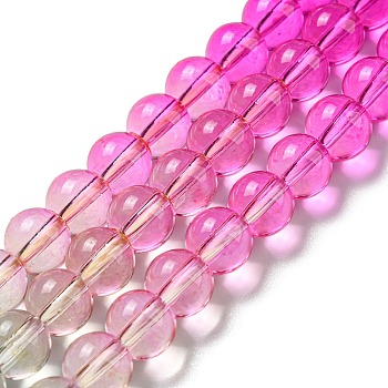 Dyed & Heated Synthetic Quartz Beads Strands, Gradient Color Round Beads, Deep Pink, 8mm, Hole: 1mm, about 55~56pcs/strand, 15.55''~15.75''(39.5~40cm)