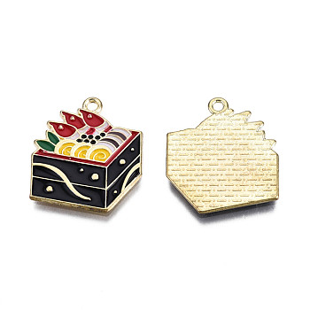 Alloy Enamel Pendants, Cadmium Free & Lead Free, Light Gold, Dish with Sushi, Dark Red, 22x19.5x1.5mm, Hole: 1.6mm