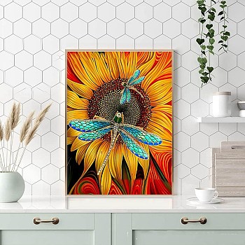 Sunflower with Dargonfly DIY Natural Scenery Pattern 5D Diamond Painting Kits, Yellow, 400x300mm