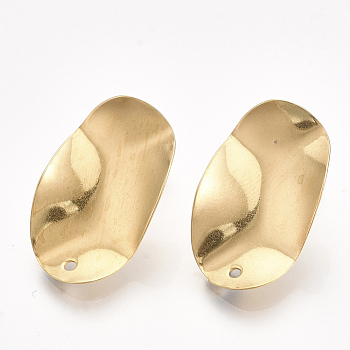 304 Stainless Steel Stud Earring Findings, with Ear Nuts/Earring Backs, Oval, Golden, 25x15.5mm, Hole: 1.4mm, Pin: 0.7mm