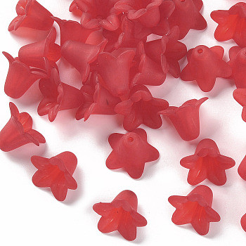 Transparent Acrylic Beads, Frosted, Flower, Red, 17.5x12mm, Hole: 1.5mm, about 770pcs/500g