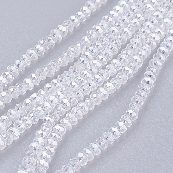 Electroplate Glass Beads Strands, AB Color Plated, Faceted, Flat Round, Clear AB, 3x2mm, Hole: 0.5mm, about 165~170pcs/strand, 16.7 inch