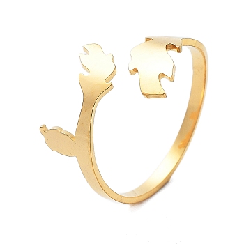 304 Stainless Steel Leaf & Acorn Open Cuff Rings for Women, Real 18K Gold Plated, 12mm, Inner Diameter: 19mm