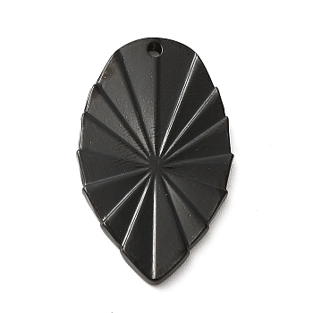 304 Stainless Steel Pendants, Leaf Charm, Electrophoresis Black, 30x18x2mm, Hole: 1.4mm