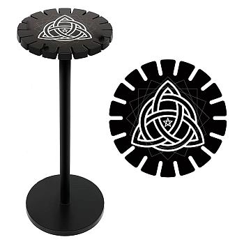 Wooden Wheel, Wooden Display Shelf, Black Holder Stand, Rustic Divination Pendulum Storage Rack, Witch Stuff, Trinity Knot Pattern, 120x10mm, Hole: 20mm