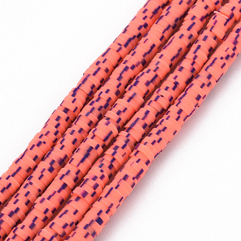 Handmade Polymer Clay Bead Strands, Heishi Beads, for DIY Jewelry Crafts Supplies, Disc/Flat Round, Salmon, 4x0.5~1mm, Hole: 0.9mm, about 320~450pcs/strand, 15.35 inch~16.92 inch(39~43cm)