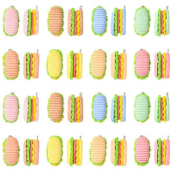 40Pcs 8 Colors Resin Pendants, with Silver Alloy Eye Pin, Hamburger, Mixed Color, 27x15x15mm, 5pcs/color