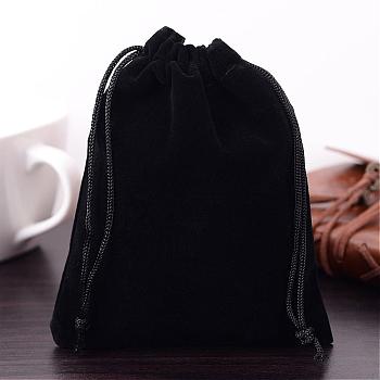 Rectangle Velvet Pouches, Gift Bags, Black, 15x12cm