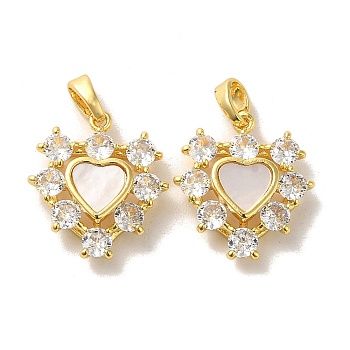 Brass Micro Pave Cubic Zirconia Pendants, with Shell, Heart, Real 18K Gold Plated, 17x16x5mm, Hole: 5x3mm