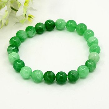 Natural White Jade Stretch Bracelets, Dyed, Green, 58mm