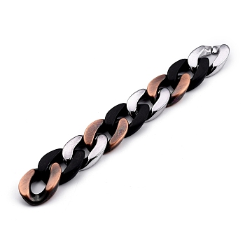 Handmade CCB Plastic Curb Chains, with Black Opaque Spray Painted Acrylic, for necklaces, Bracelet, Handbag, Sunglasses Holder, Gunmetal & Red Copper, Links: 30x21x7mm, 39-3/8 inch(100cm)/strand