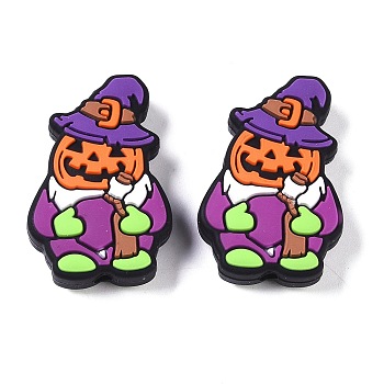 Halloween Food Grade Silicone Focal Beads, Silicone Teething Beads, Pumpkin, 29x29x7mm, Hole: 3mm