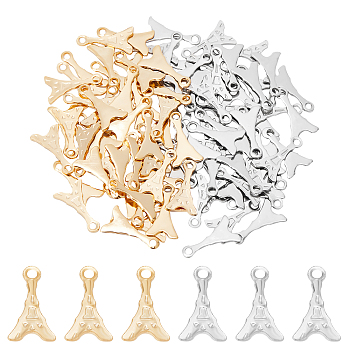 DICOSMETIC 100Pcs 2 Colors 201 Stainless Steel Charms, Laser Cut, Eiffel Tower, Mixed Color, 12.5x7x0.5mm, Hole: 1.4mm, 50pcs/color