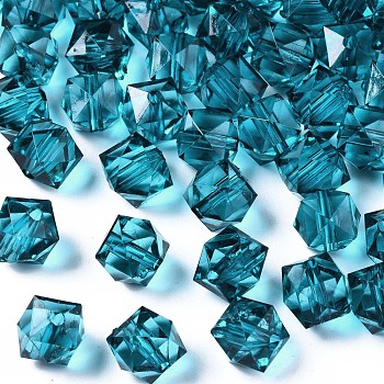 Transparent Acrylic Beads, Faceted, Cube, Teal, 8x8x7.5mm, Hole: 1.6mm, about 1730pcs/500g