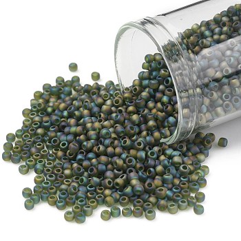 TOHO Round Seed Beads, Japanese Seed Beads, (180F) Transparent AB Frost Olivine, 11/0, 2.2mm, Hole: 0.8mm, about 5555pcs/50g