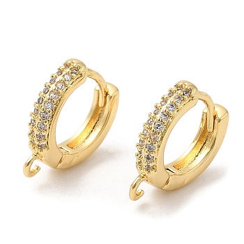 Brass Micro Pave Cubic Zirconia Hoop Earrings Findings, Ear Wire with Loops, Golden, 14x12.5x2.5mm, hole: 1.4mm, Pin: 1mm