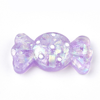 Resin Cabochons, with Shell Chip, Candy, Medium Purple, 30.5x15.5x8mm