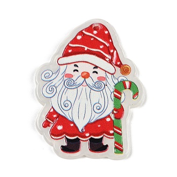 Christmas Theme Opaque Printed Acrylic Pendants, Santa Claus, 43x35x2.5mm, Hole: 2mm