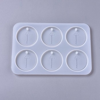 Silicone Molds, Pendant Resin Casting Molds, For UV Resin, Epoxy Resin Jewelry Making, Flat Round with Key, White, 225x154x10mm, Hole: 6mm
