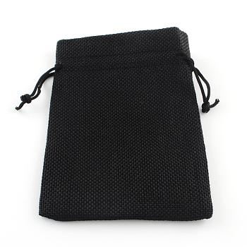 Polyester Imitation Burlap Packing Pouches Drawstring Bags, for Christmas, Wedding Party and DIY Craft Packing, Black, 18x13cm