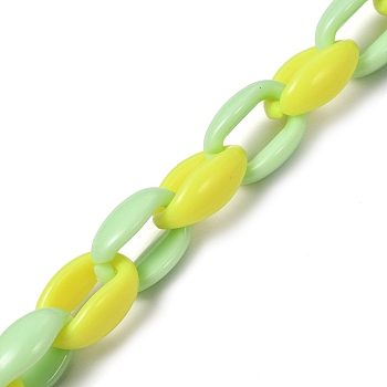 Handmade Opaque Acrylic Cable Chains, for Handbag Chains Making, Two Tone, Light Green, 16x11x6.5mm, 39.37 inch(1m)/strand