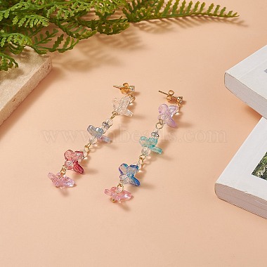 Natural Quartz Crystal & Glass Butterfly Beaded Dangle Stud Earrings(EJEW-JE05197)-3