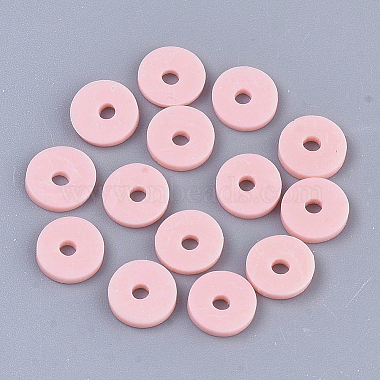 Handmade Polymer Clay Beads, Disc/Flat Round, Heishi Beads, Pink, 4x1mm,  Hole: 1mm, about 380~400pcs/strand, 17.7 inch