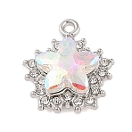 Rack Plating Alloy with Rhinestone Pendants, Star, Platinum, Clear AB, 20x17x6mm, Hole: 2mm(FIND-B037-03P-02)
