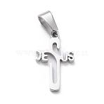 Non-Tarnish 304 Stainless Steel Pendants, Laser Cut, Crucifix Cross, for Easter, Stainless Steel Color, 21x12x1.5mm, Hole: 3.5x7mm(STAS-L216-34P)