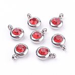 Trendy Original Color 304 Stainless Steel Grade A Rhinestone Charms, Faceted, Flat Round, Light Siam, 9x6.5x4mm, Hole: 2mm(RB-N030-01E)