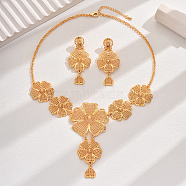 18K Gold Plated Flower Bib Necklace & Dangle Stud Earrings, Brass Jewelry Set for Bridal(KR3850)