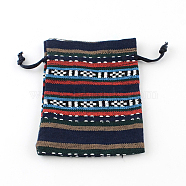 Ethnic Style Cloth Packing Pouches Drawstring Bags, Rectangle, Prussian Blue, 14x10cm(X-ABAG-R006-10x14-01A)