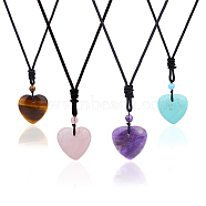 4Pcs 4 Style Heart Natural & Synthetic Mixed Gemstone Pendant Necklace with Nylon Cords, 29.13 inch(74cm), 1pc/style(NJEW-FI0001-50)