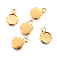 201 Stainless Steel Pendant Cabochon Settings, Plain Edge Bezel Cups, Flat Round, Golden, Tray: 8mm, 13.5x10x2mm, Hole: 2mm(X-STAS-F191-14G-A)