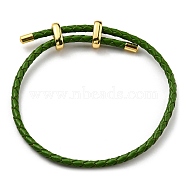 Leather Braided Cord Bracelets, Adjustable Bracelet, Green, Inner Diameter: 5/8~2-7/8 inch(1.5~7.3cm)(BJEW-G675-06G-09)