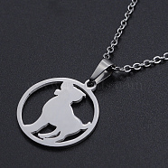 201 Stainless Steel Pendants Necklaces, with Cable Chains and Lobster Claw Clasps, Flat Round with Constellation/Zodiac Sign, Aries, 15-3/4 inch(40cm), 1.5mm(NJEW-S105-JN626-1)