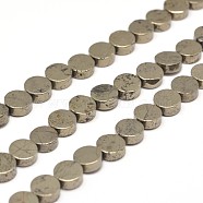 Flat Round Natural Pyrite Beads Strands, 6x3mm, Hole: 1mm, about 64pcs/strand, 15.7 inches(G-I125-19C)
