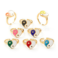 Brass Micro Pave Cubic Zirconia Finger Rings, with Enamel, Long-Lasting Plated, Real 18K Gold Plated, Heart, Mixed Color, US Size 7 3/4(17.9mm), 2.5mm, Inner Diameter: 18mm(RJEW-P021-01)