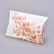 Paper Pillow Boxes, Gift Candy Packing Box, Flower Pattern & Word Handmade with Love, White, Box: 12.5x7.6x1.9cm, Unfold: 14.5x7.9x0.1cm(X-CON-L020-12A)