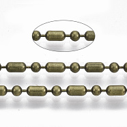 Brass Ball Chains, Ball-Bar Style, Round and Oval, Long-Lasting Plated, Soldered, with Spool, Cadmium Free & Nickel Free & Lead Free, Antique Bronze, 4.5x2.4mm and 2.4mm, about 301.83 Feet(92m)/roll(CHC-S008-009B-AB)