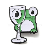 Lime Green Funny Frog Alloy Enamel Pins Brooch, for Backpack Clothes, Goblet, 30.5x23x1.5mm(JEWB-R025-01B)