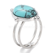 304 Stainless Steel Ring, Adjustable Synthetic Turquoise Rings, Oval, 15.5x21.5mm, Inner Diameter: Adjustable(RJEW-B059-06P-03)