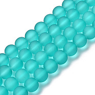 Transparent Glass Bead Strands, Frosted, Round, Dark Turquoise, 10mm, Hole: 1.3~1.6mm, about 80pcs/strand, 31.4 inch(GLAA-S031-10mm-18)