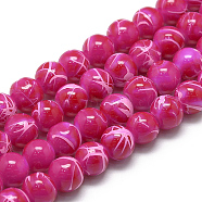 Drawbench Glass Beads Strands, Baking Painted, Dyed, Round, Fuchsia, 6~6.5mm, Hole: 1.5mm, about 145pcs/strand, 31.8 inch(X-DGLA-S115-6mm-L07)