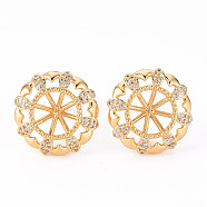 Brass Micro Pave Clear Cubic Zirconia Stud Earrings Findings, for Half Drilled Bead, Nickel Free, Flower, Real 18K Gold Plated, 17mm, Pin: 0.8mm, Pin: 0.8mm(for Half Drilled Bead)(KK-T062-128G-NF)