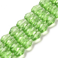 Glass Beads Strands, Faceted, Drop, Lime Green, 12x8mm, Hole: 1mm, about 56~58pcs/strand, 25~27 inch(EGLA-E010-8x12mm-14)
