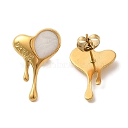 Ion Plating(IP) 304 Stainless Steel Heart Stud Earrings, wtih Enamel, Real 18K Gold Plated, 21.5x14mm(EJEW-C114-18G-02)