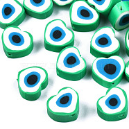Handmade Polymer Clay Beads, Heart, Green, 8.5x9.5x4.5mm, Hole: 1.4mm(CLAY-T019-08A)