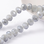Faceted Rondelle Electroplate Glass Bead Strands, Imitation Jade, WhiteSmoke, 10x8mm, Hole: 1mm, about 63~65pcs/strand, 19.2~20 inch(48~50cm)(X-EGLA-D020-10x8mm-47)
